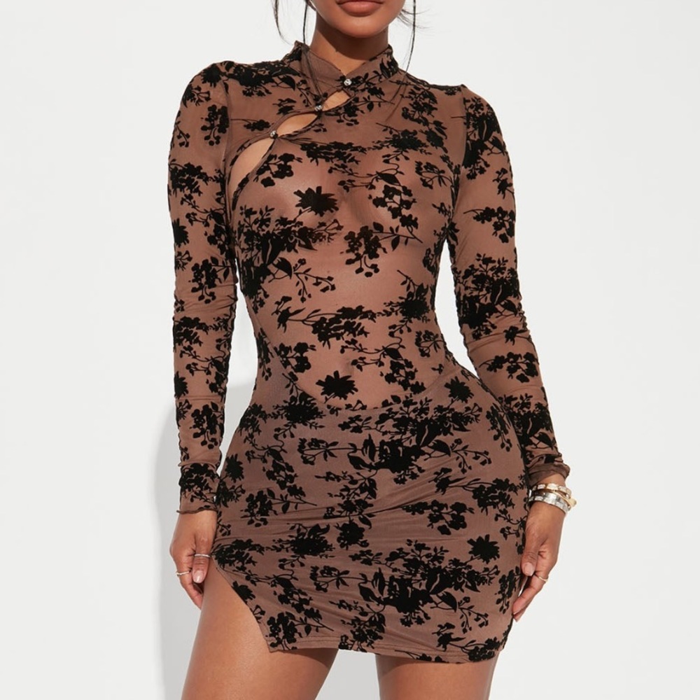 Fashion Nova Raelynn Mesh Mini Dress Brown/combo